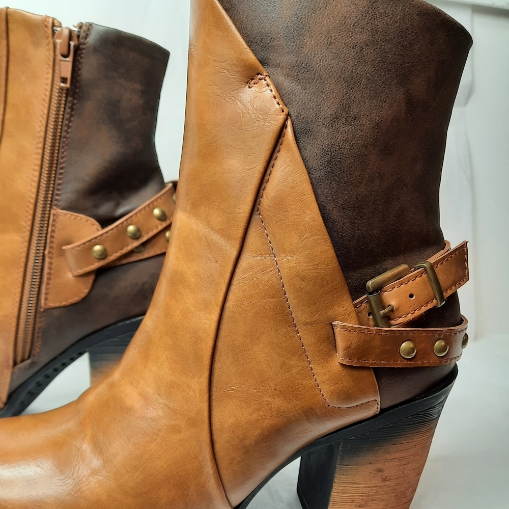 Pierre Dumas Women Leather Boots Shoes Above Ankle Two Tone Distressed Size 7 - Picture 9 of 9